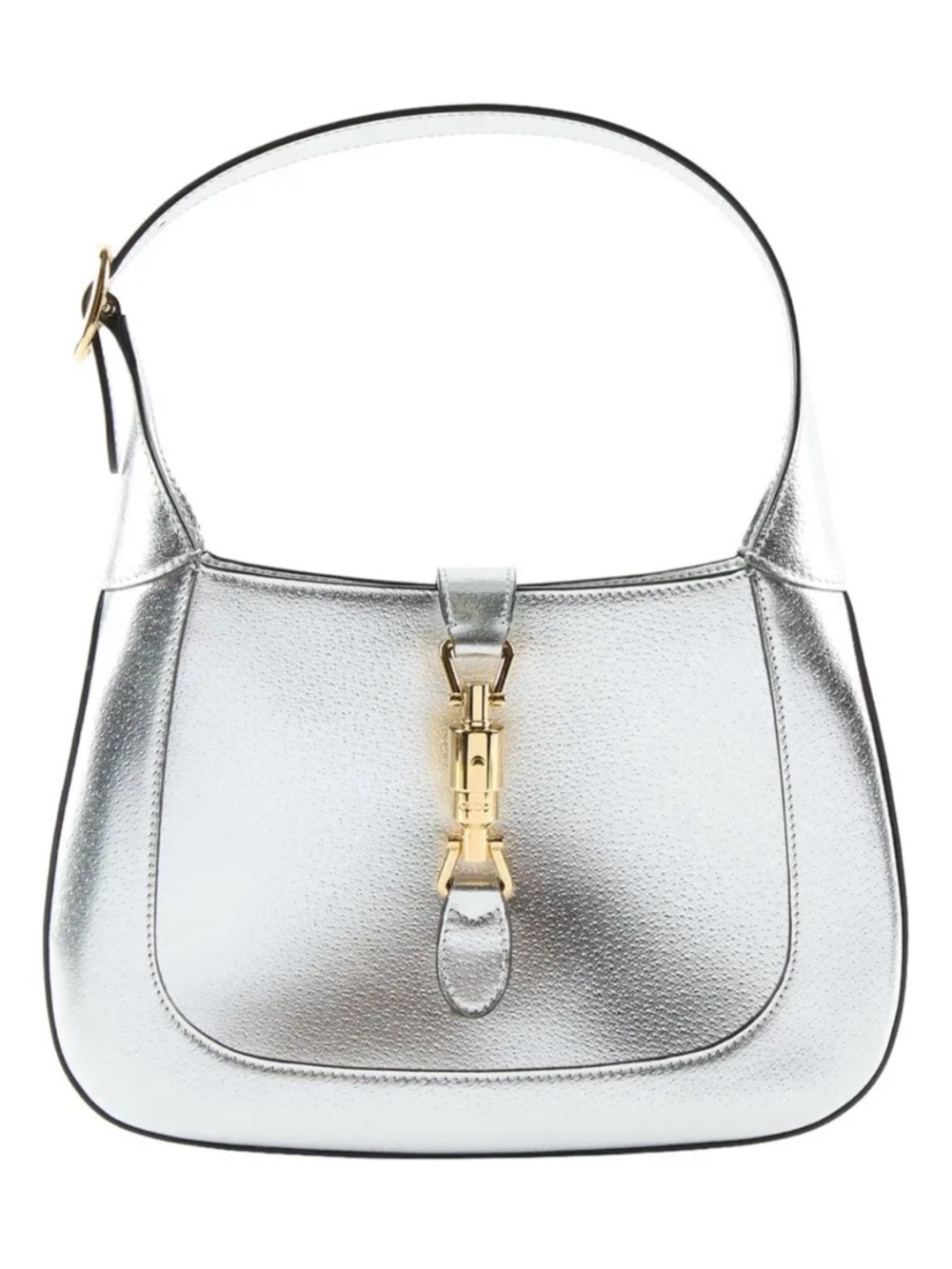 GUCCI JACKIE 1961 Silver Metallic Leather Shoulder Bag with Gold Hardware